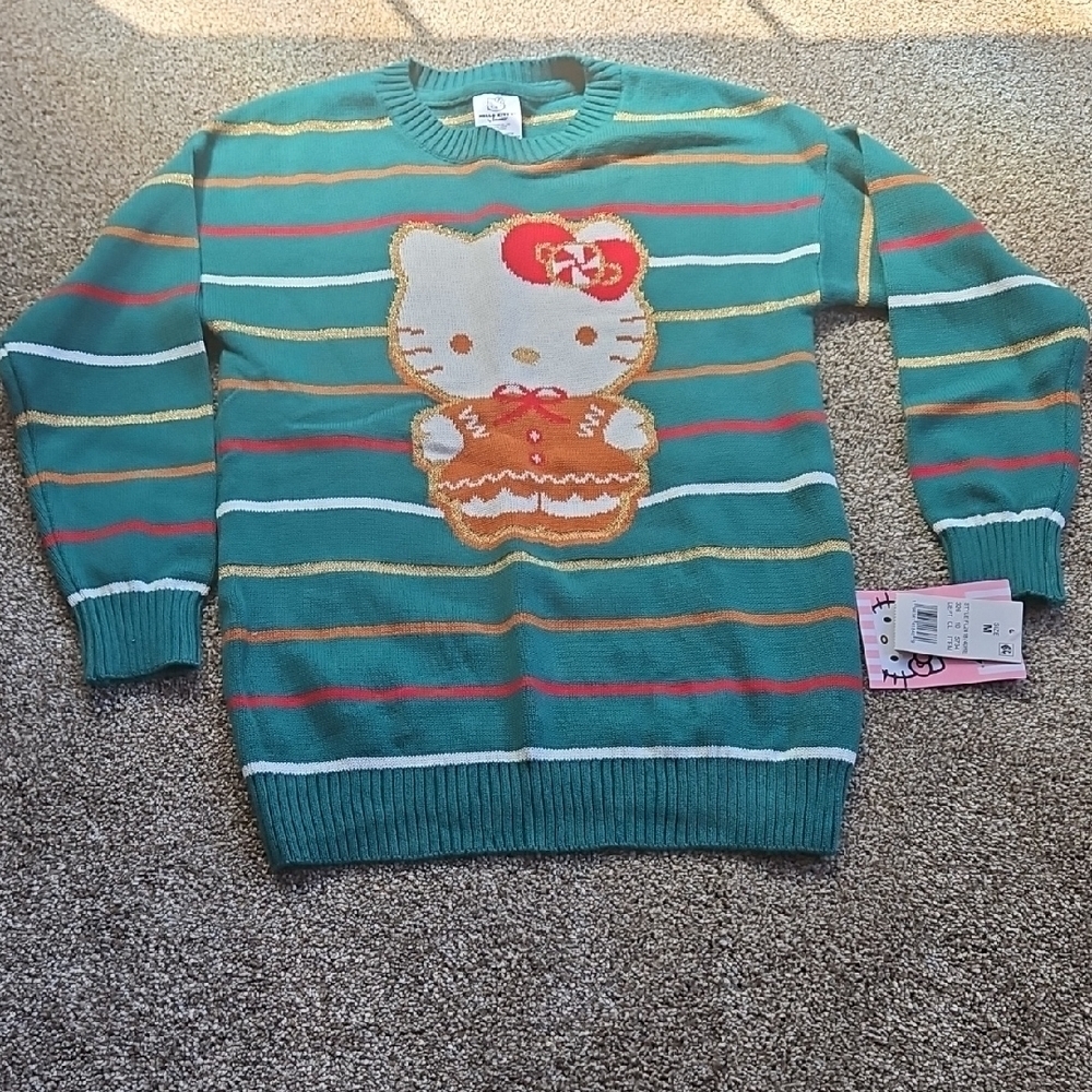 Hello Kitty Teal and Gold Striped Sweater